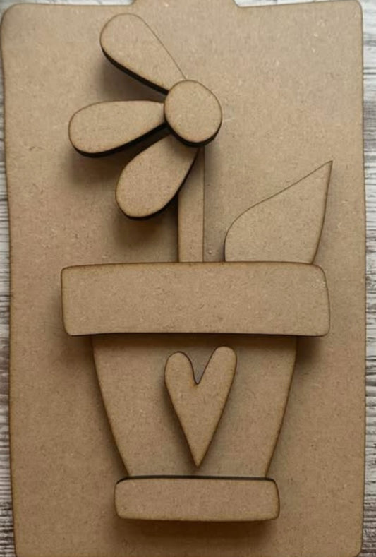 Flower and Pot with Cutting Board 12”x7”