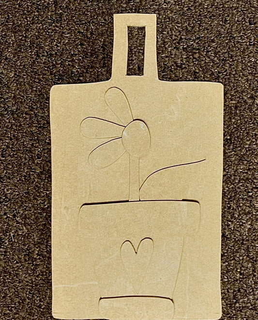 Flower and Pot with Cutting Board 12”x7”